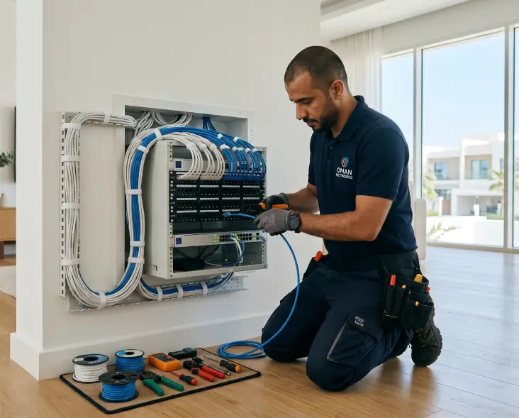 IT technician testing CCTV and network system after clean installation