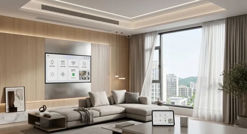 All smart home devices connected and working together in one system